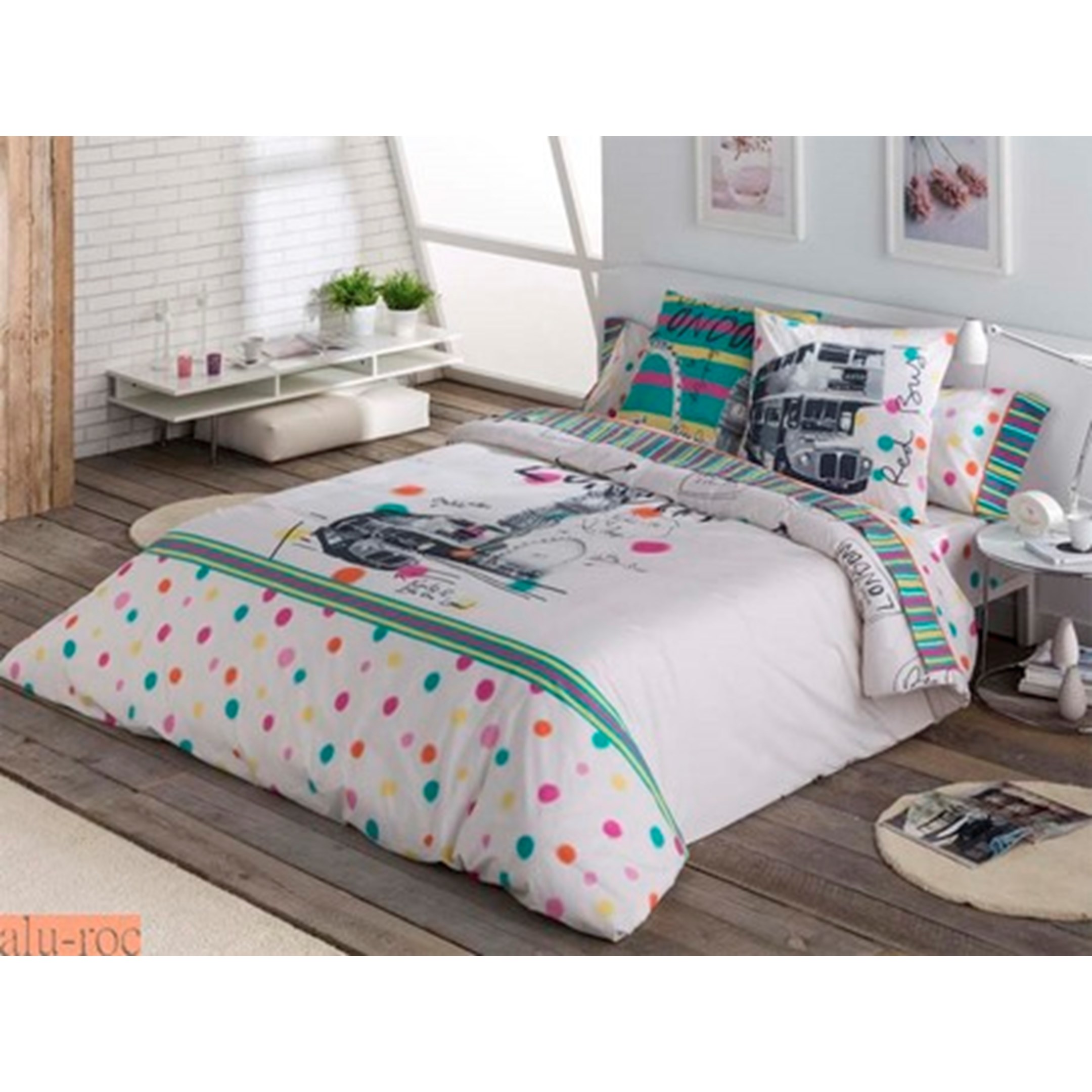 Juego nórdico de dos piezas, funda encimera y funda almohada. Opcional sábana bajera lisa o estampada Prendas desenfadadas para dormitorios de jovenes amantes de Londres