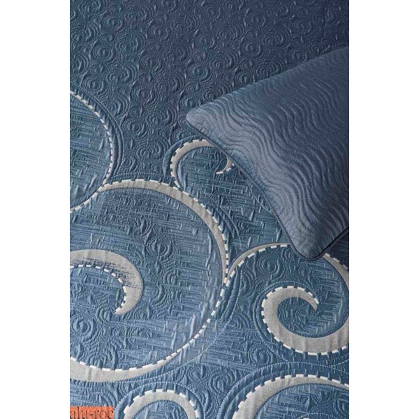 Tejido reversible de la colcha Ática en color azul/beige