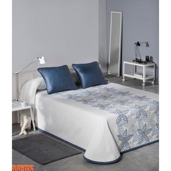 Colcha Nala de pique reversible en color azul/beige