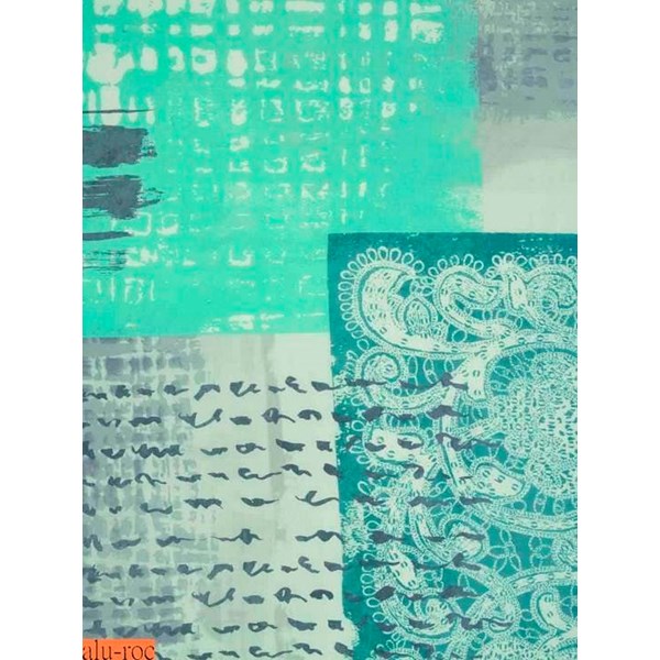 Muestra del tejido estampado Collage en color Azul Turquesa