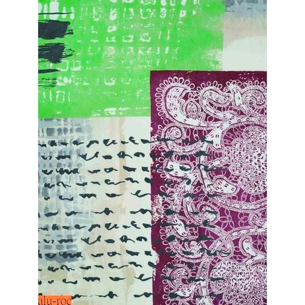 Detalle del estampado de la tela Collage en color Naranja