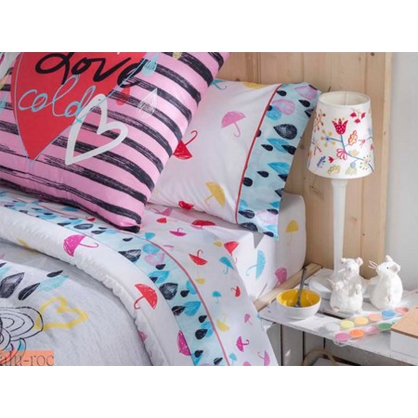 Conjunto sábanas con estampado de paraguas para decoraciones infantiles 