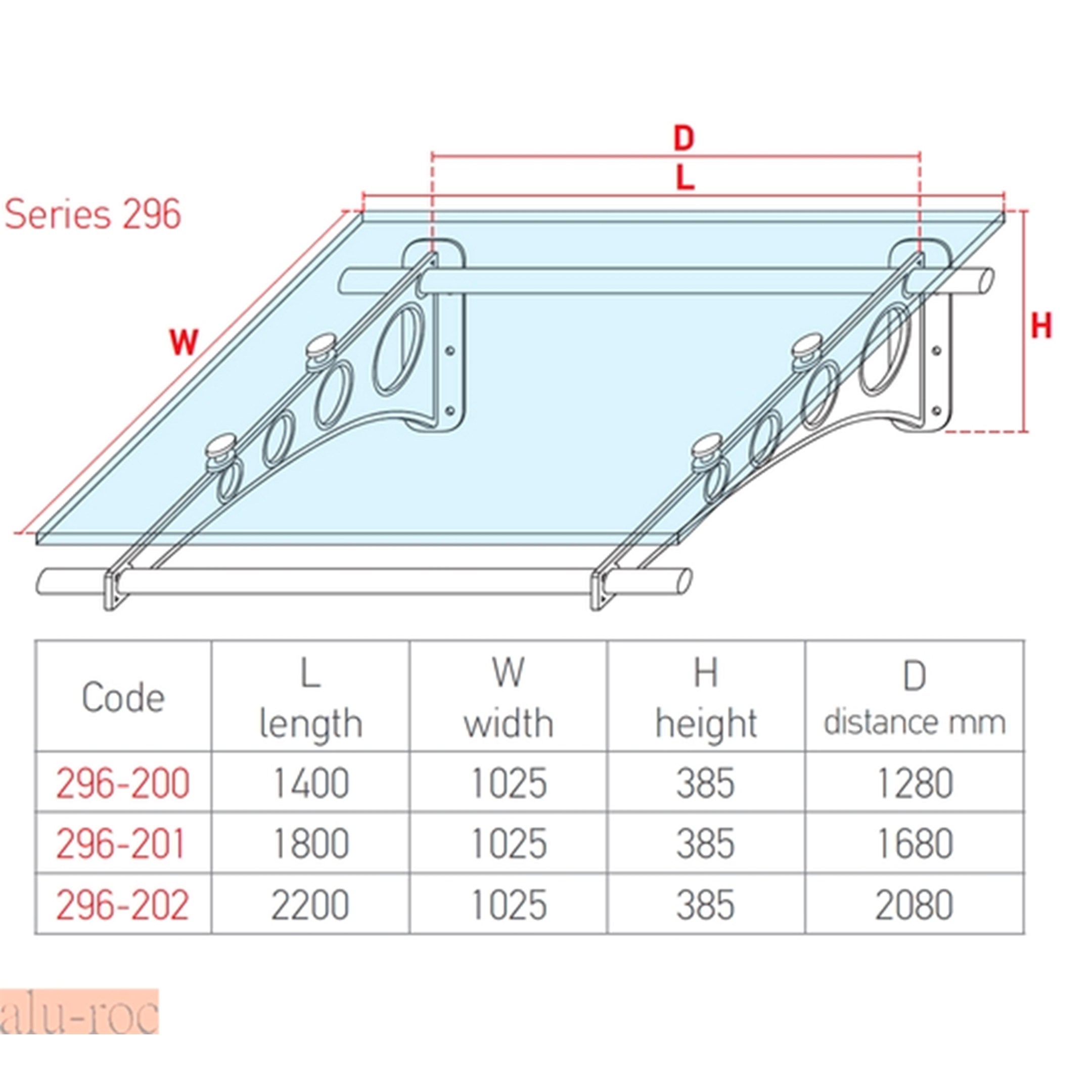 Plano de medidas de pergola de aluminio Aluminco 296